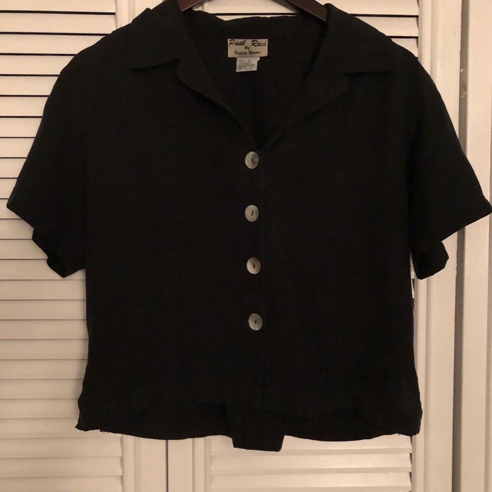 Vintage Black Button Down Crop Top